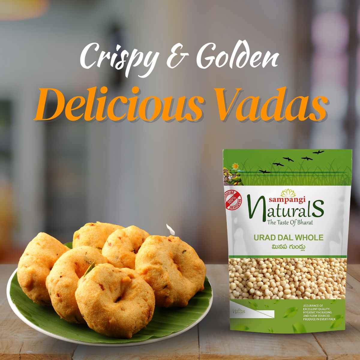 crispy vada made with sampangi naturals urad dal whole
